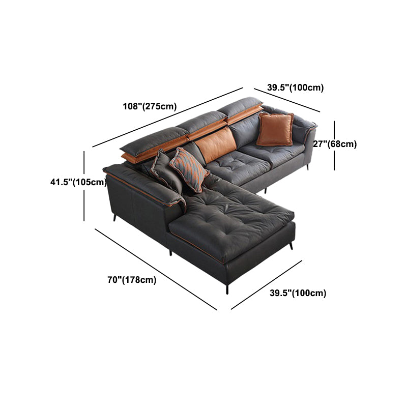 Modern Tufted Sofa & Chaise Stain Resistant Sectional .41.33 Inch in Dark Grey