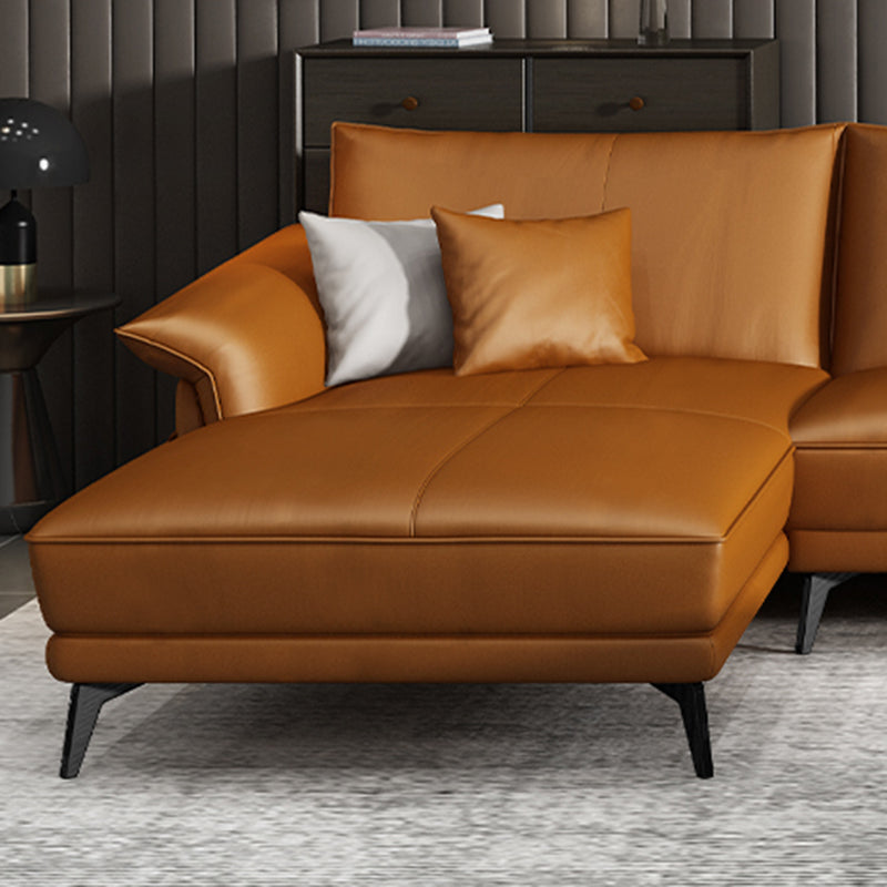 Scandinavian Orange Stain-Resistant Genuine Leather Sofa & Chaise