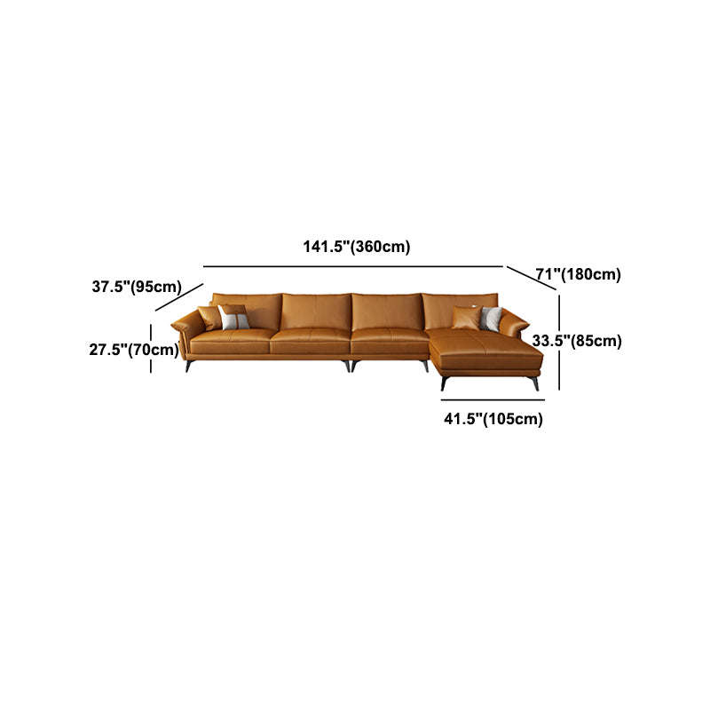 Scandinavian Orange Stain-Resistant Genuine Leather Sofa & Chaise