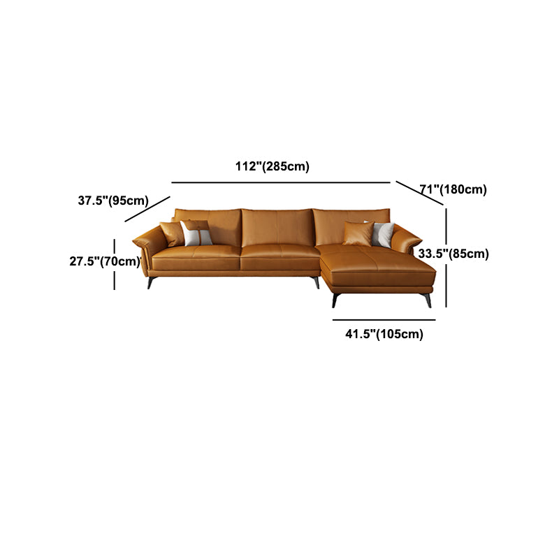 Scandinavian Orange Stain-Resistant Genuine Leather Sofa & Chaise