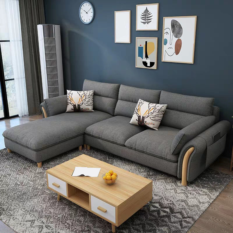 35.43" Tall Modern Linen Sectional Flared Arm Sectional for Living Room