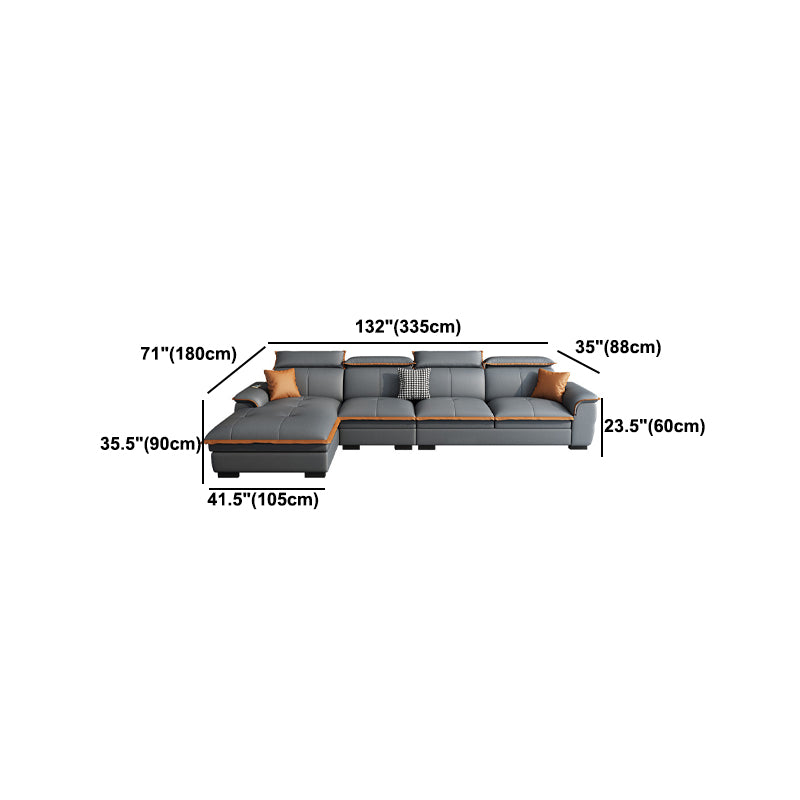 Tufted Pillow Top Arm Sectional Stain Resistant Sectional Gray Faux Leather