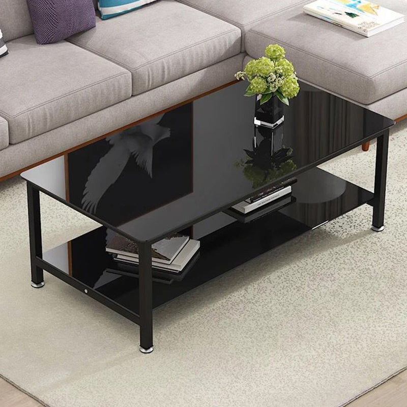 Contemporary Glass Rectangular Coffee Table with Storage and 4 Legs