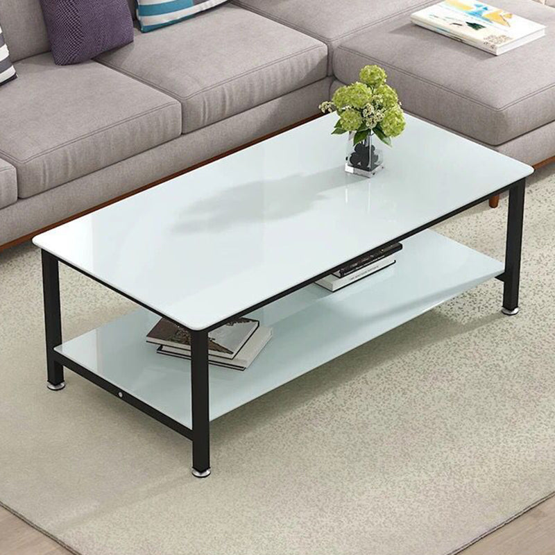 Contemporary Glass Rectangular Coffee Table with Storage and 4 Legs