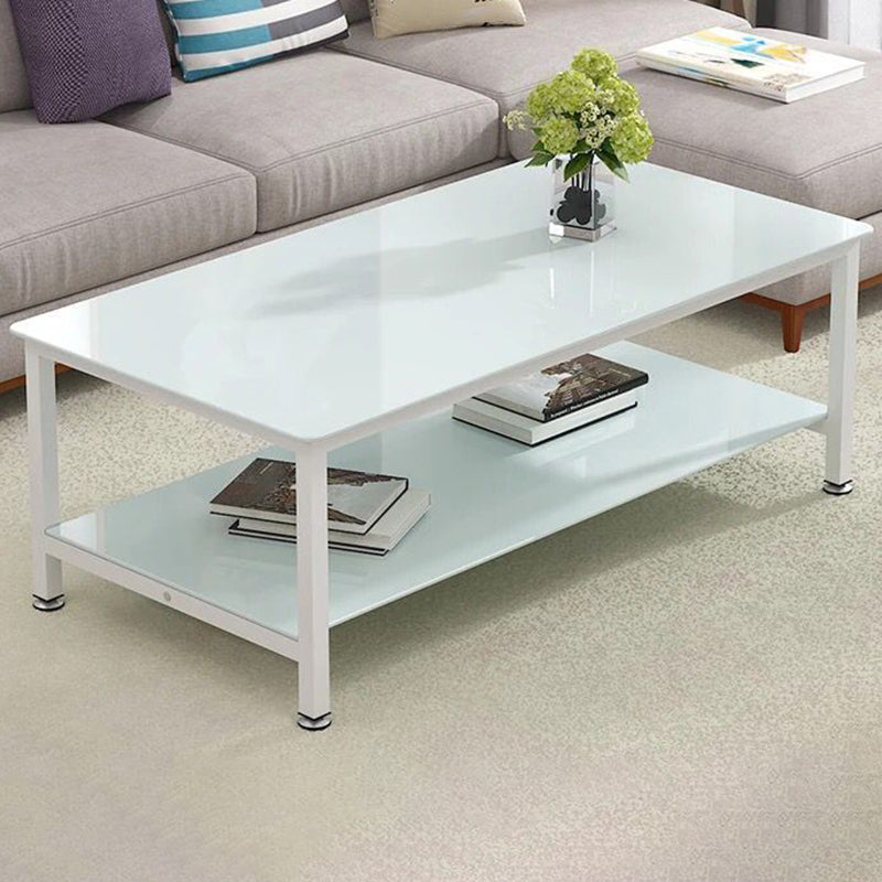 Contemporary Glass Rectangular Coffee Table with Storage and 4 Legs