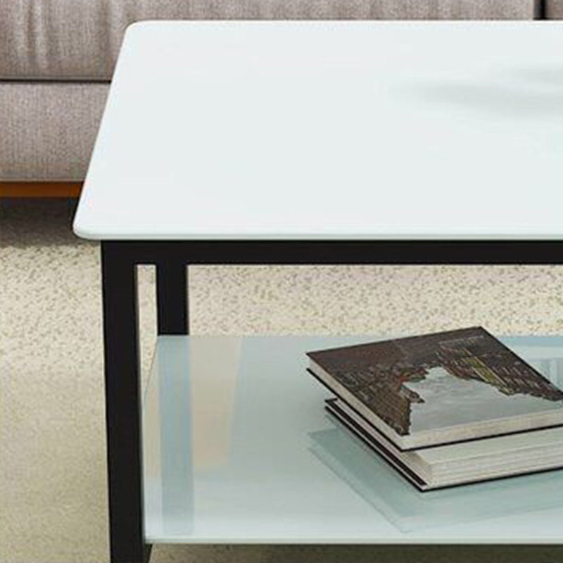 Contemporary Glass Rectangular Coffee Table with Storage and 4 Legs