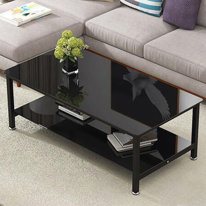 Contemporary Glass Rectangular Coffee Table with Storage and 4 Legs