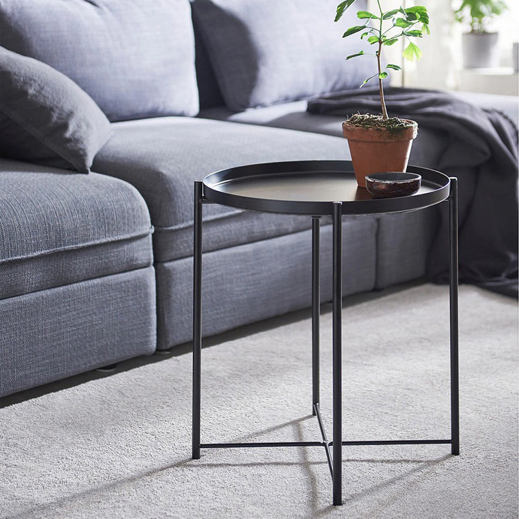 Mid-Century Modern Cross Legs Coffee Table with Round Top in Iron