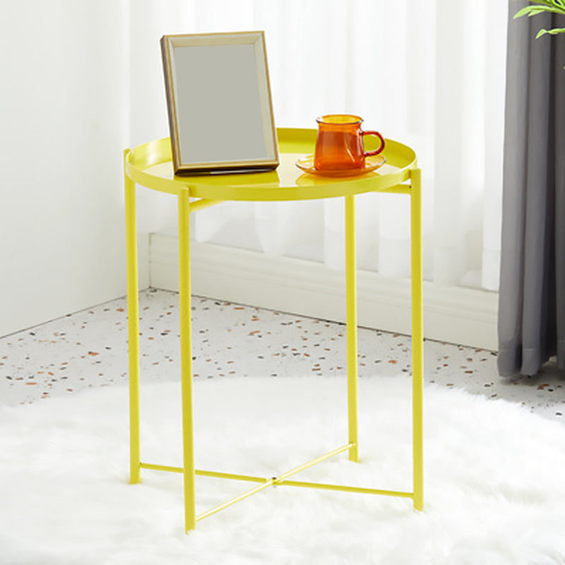 Mid-Century Modern Cross Legs Coffee Table with Round Top in Iron