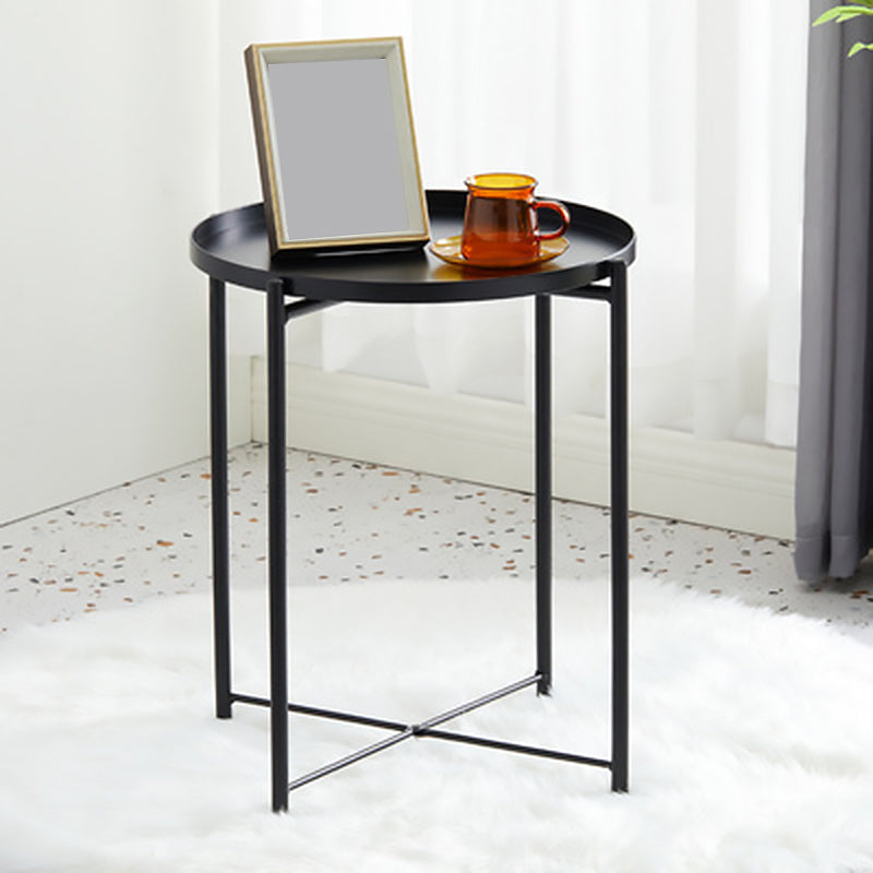Mid-Century Modern Cross Legs Coffee Table with Round Top in Iron
