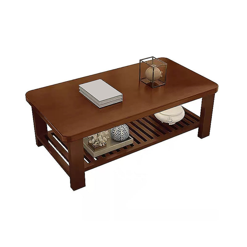 4 Legs Base Design Cocktail Table Wood/brown Pine with Storage Rack Coffee Table
