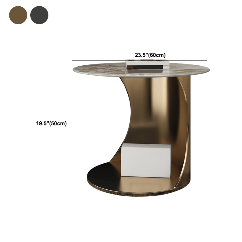Contemporary Round Stone End Table Steel Abstract Side Table