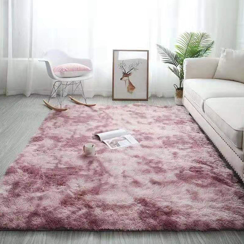 Simplicity Area Carpet Funky Tie Dye Carpet Polyester Shag Rug with Non-Slip Backing