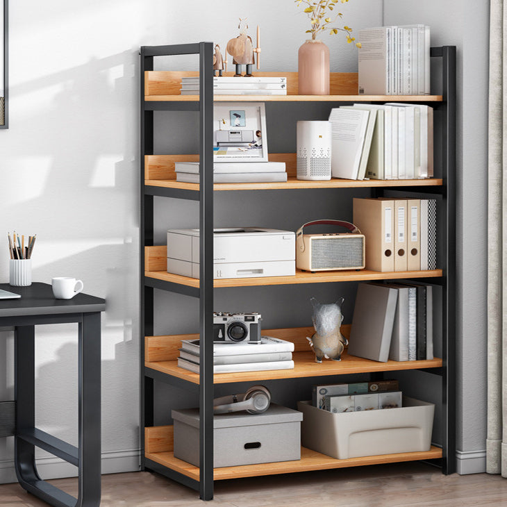 Contemporary Steel Frame Bookcase Wood Open Back Bookcase for Home Office