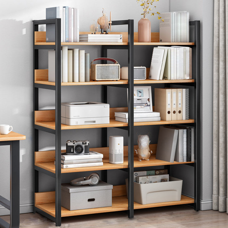 Contemporary Steel Frame Bookcase Wood Open Back Bookcase for Home Office