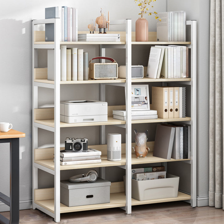 Contemporary Steel Frame Bookcase Wood Open Back Bookcase for Home Office