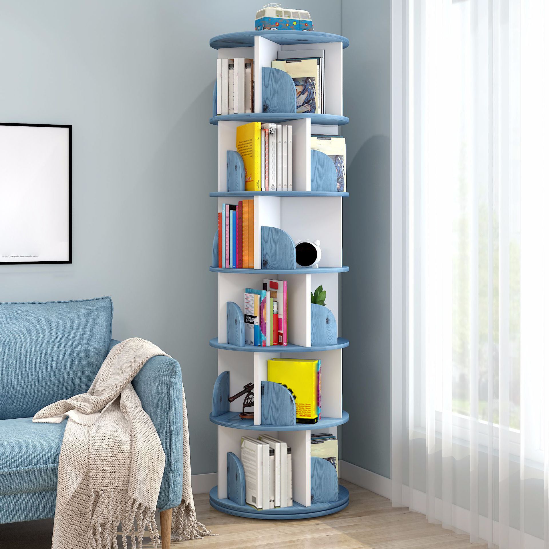 Modern Wooden Rotatable Bookcase Study Room Geometric Bookshelf