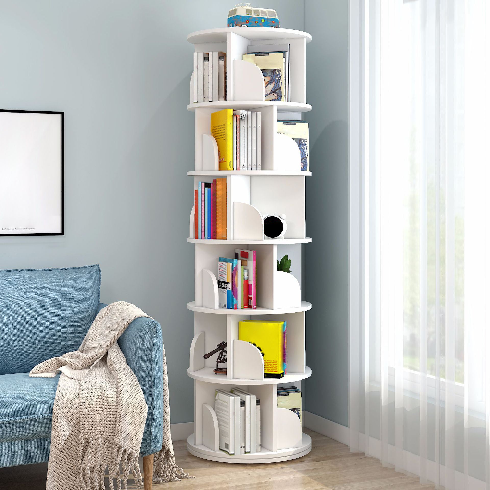 Modern Wooden Rotatable Bookcase Study Room Geometric Bookshelf