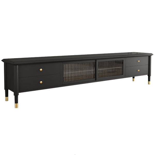 Rubberwood TV Media Stand 4-Drawer Enclosed Storage TV Stand Console