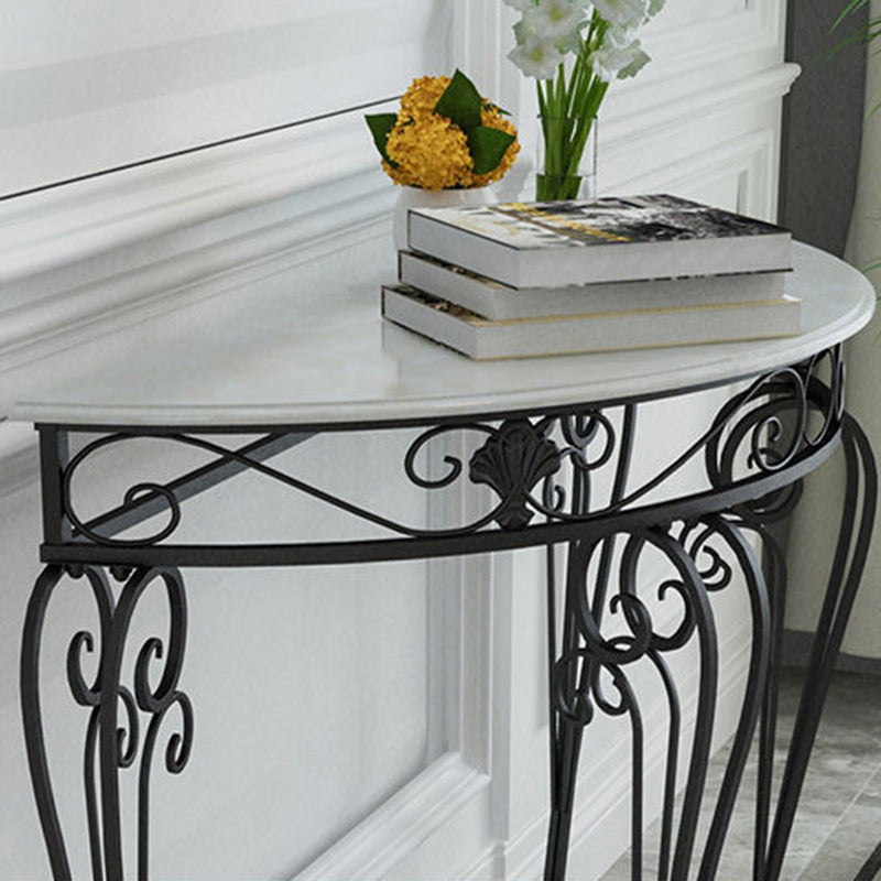 4 Legs Hall Faux Wood Tabletop Half Moon Scratch Resistant and Stain Resistant Console