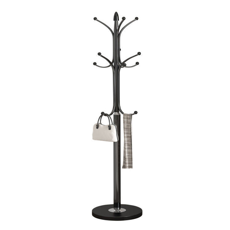 White Metal Single Pole Marble Base Hall Tree Entry Hall Tree with Hooks