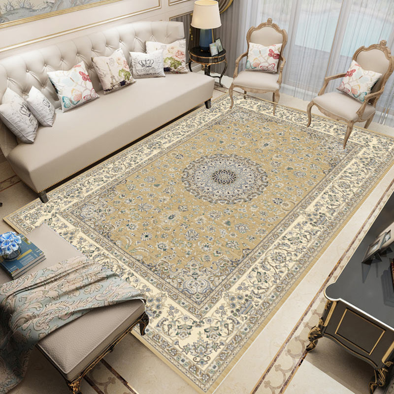 Classical Living Room Carpet Trendy Polyester Floral Print Non-Slip Backing Area Rug