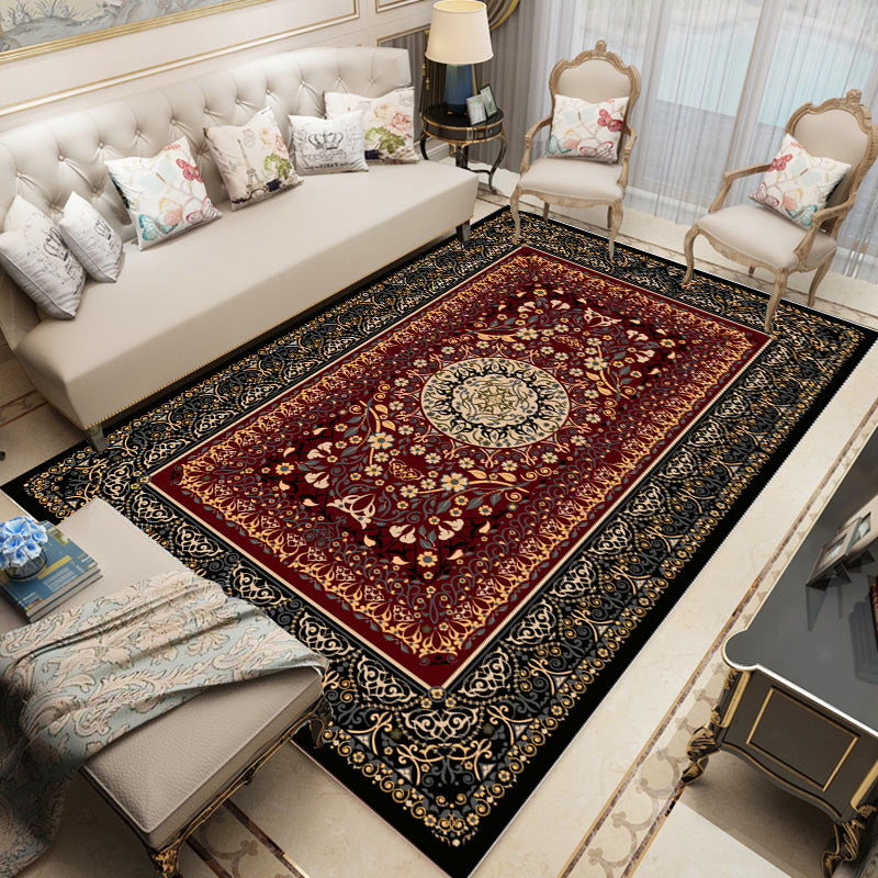 Classical Living Room Carpet Trendy Polyester Floral Print Non-Slip Backing Area Rug