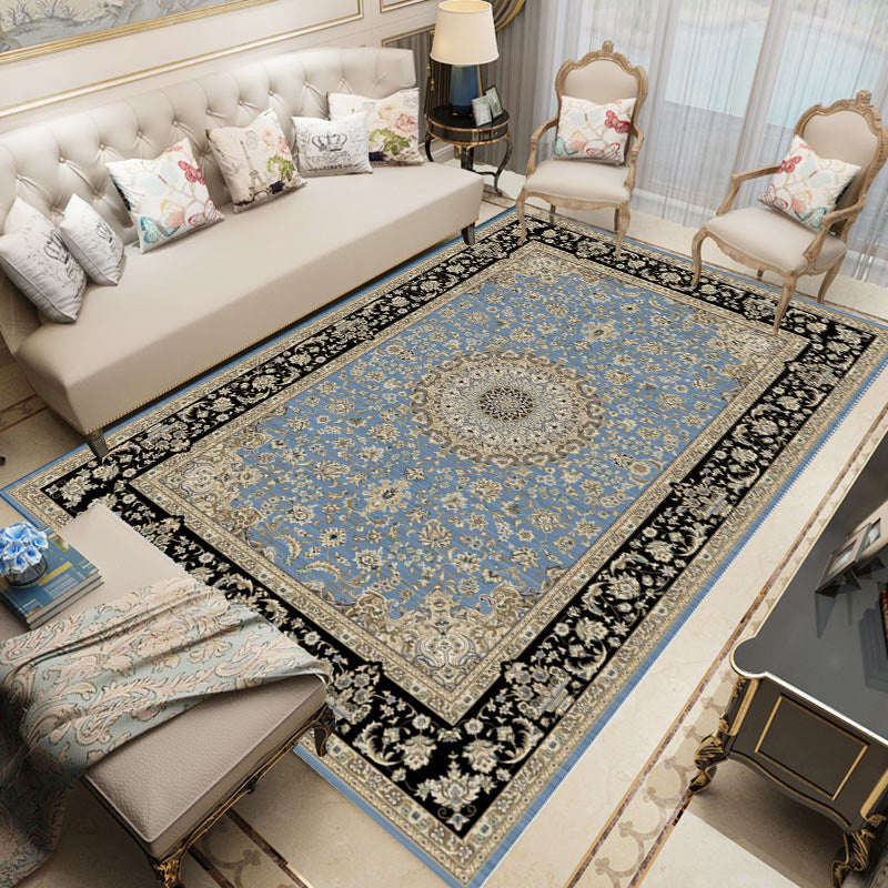 Classical Living Room Carpet Trendy Polyester Floral Print Non-Slip Backing Area Rug