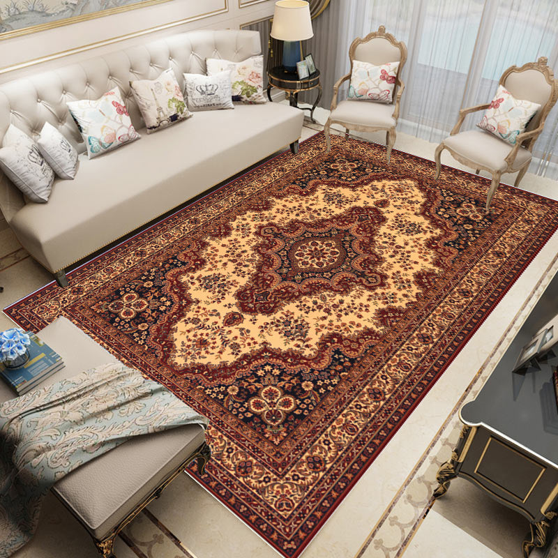 Classical Living Room Carpet Trendy Polyester Floral Print Non-Slip Backing Area Rug