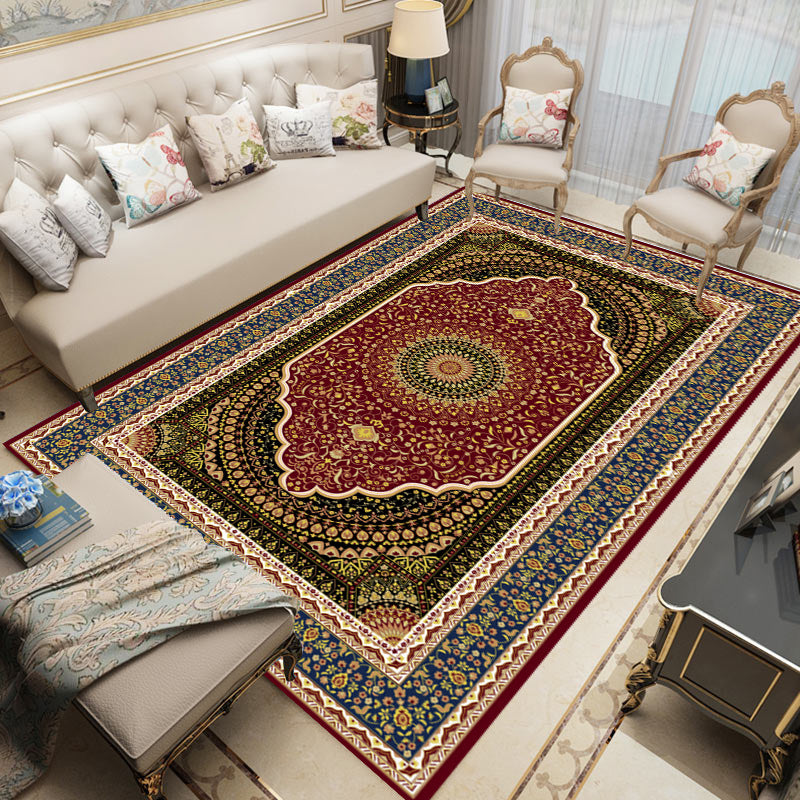 Classical Living Room Carpet Trendy Polyester Floral Print Non-Slip Backing Area Rug