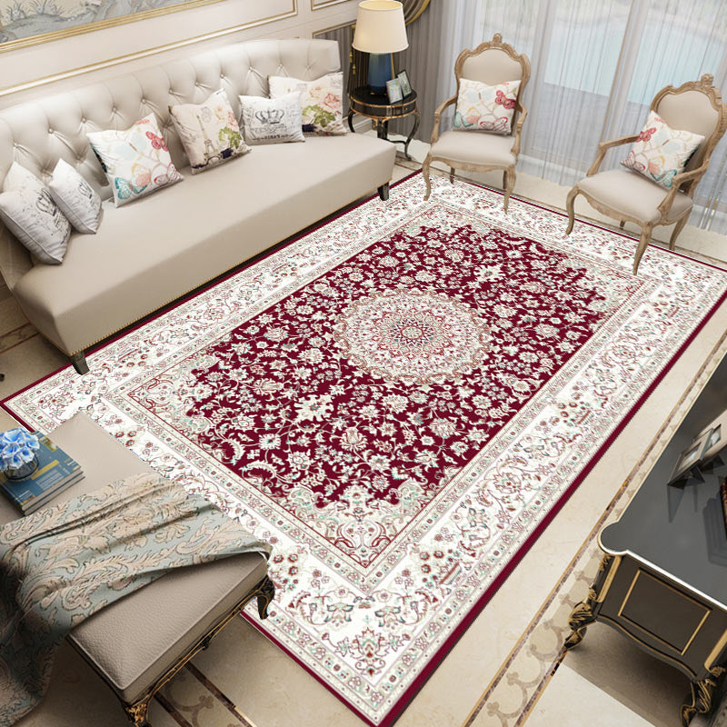 Classical Living Room Carpet Trendy Polyester Floral Print Non-Slip Backing Area Rug