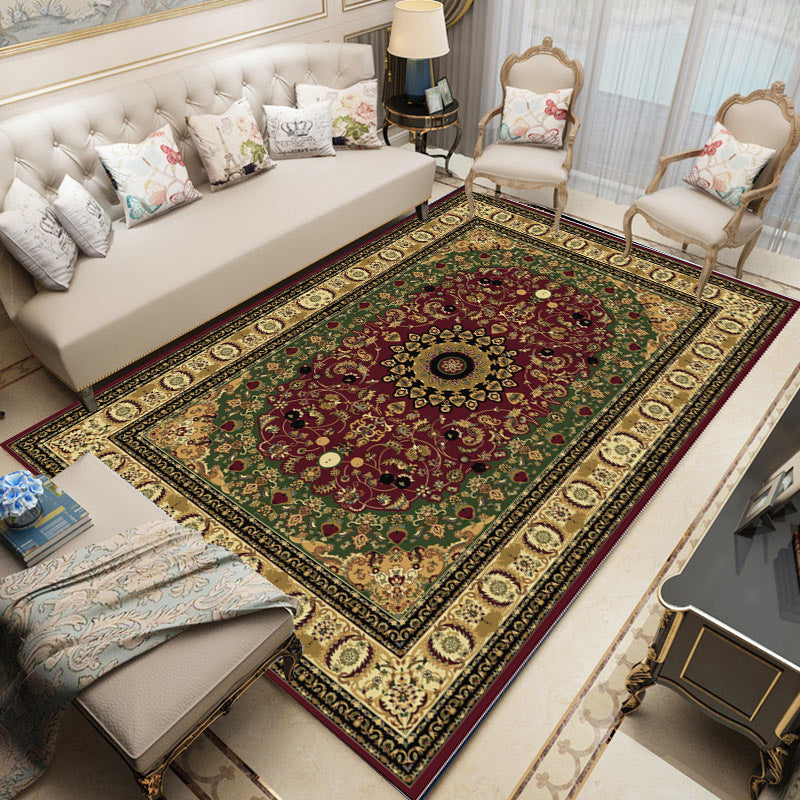 Classical Living Room Carpet Trendy Polyester Floral Print Non-Slip Backing Area Rug