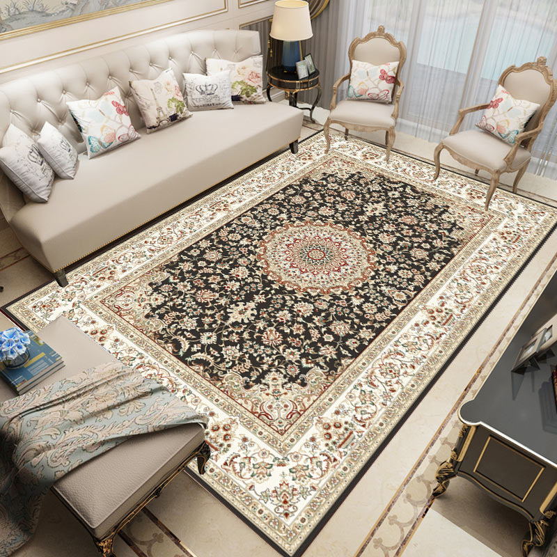 Classical Living Room Carpet Trendy Polyester Floral Print Non-Slip Backing Area Rug