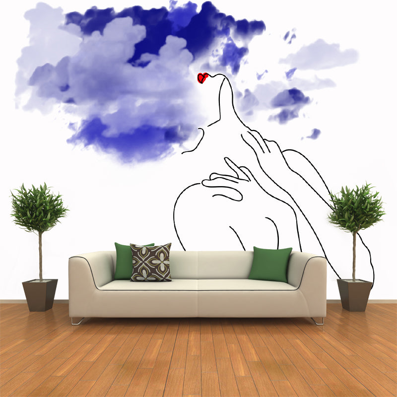 Line Art Resistant Mural Wallpaper Environment Friendly Living Room Wall Mural