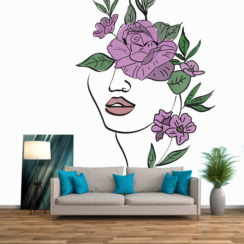 Line Art Resistant Mural Wallpaper Environment Friendly Living Room Wall Mural