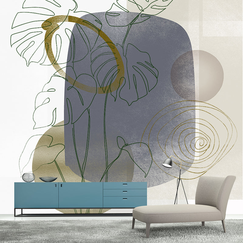 Plants Illustration Mildew Resistant Wallpaper Environmental Sleeping Room Wall Mural