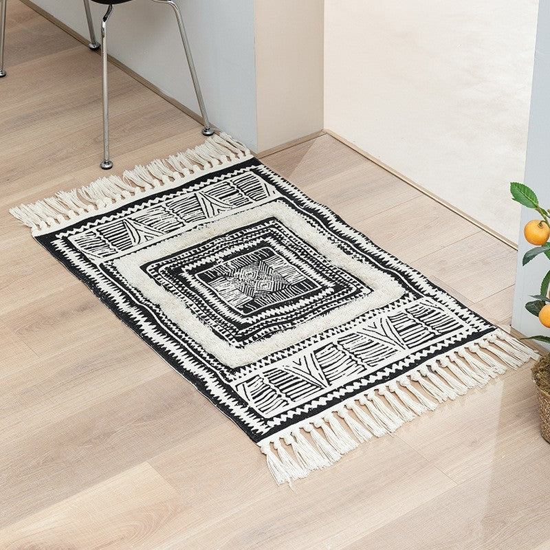 Ethnic Indoor Rug Funky Ameicana Pattern Rug Cotton Blend Washable Carpet with Fringe