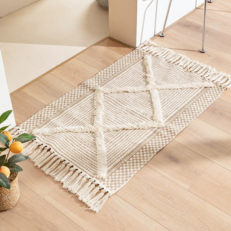 Ethnic Indoor Rug Funky Ameicana Pattern Rug Cotton Blend Washable Carpet with Fringe