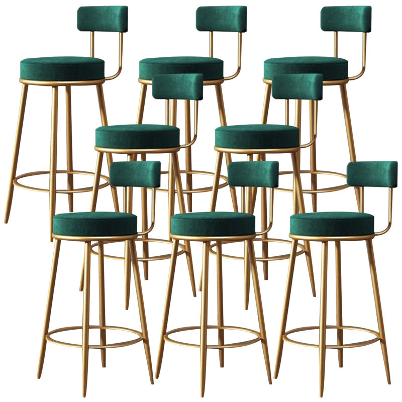 Glam Armless Backrest Counter Stool Iron Dining Room Bar Stool with Velvet Cushion
