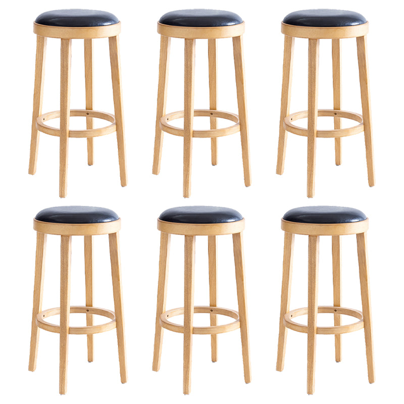Modern Round Bar Stool Oak Solid Wood Bar Stool with PU Leather