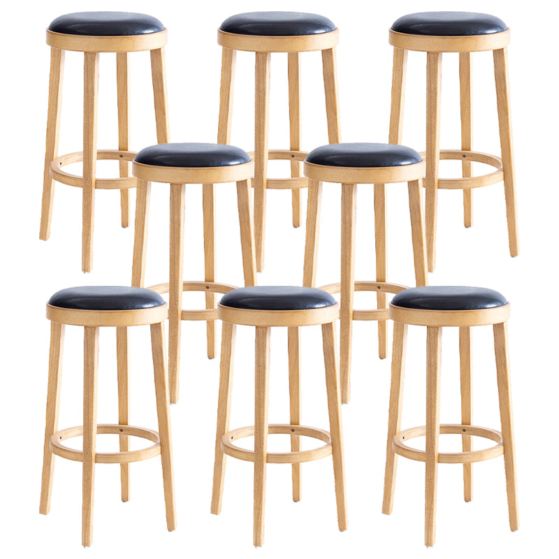 Modern Round Bar Stool Oak Solid Wood Bar Stool with PU Leather