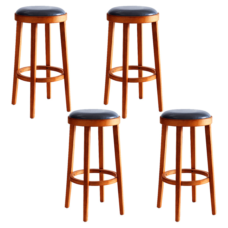 Modern Round Bar Stool Oak Solid Wood Bar Stool with PU Leather
