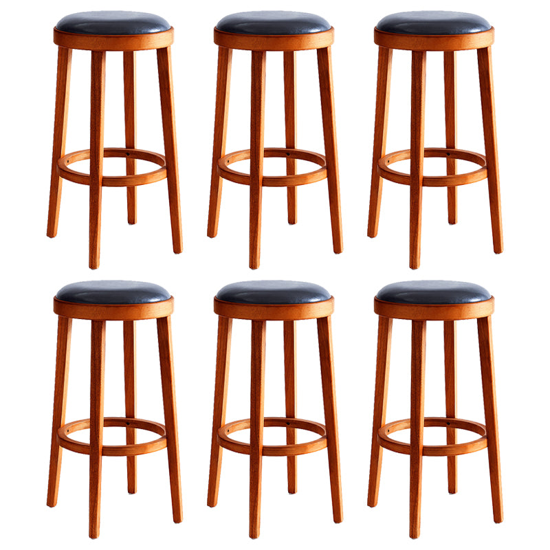 Modern Round Bar Stool Oak Solid Wood Bar Stool with PU Leather