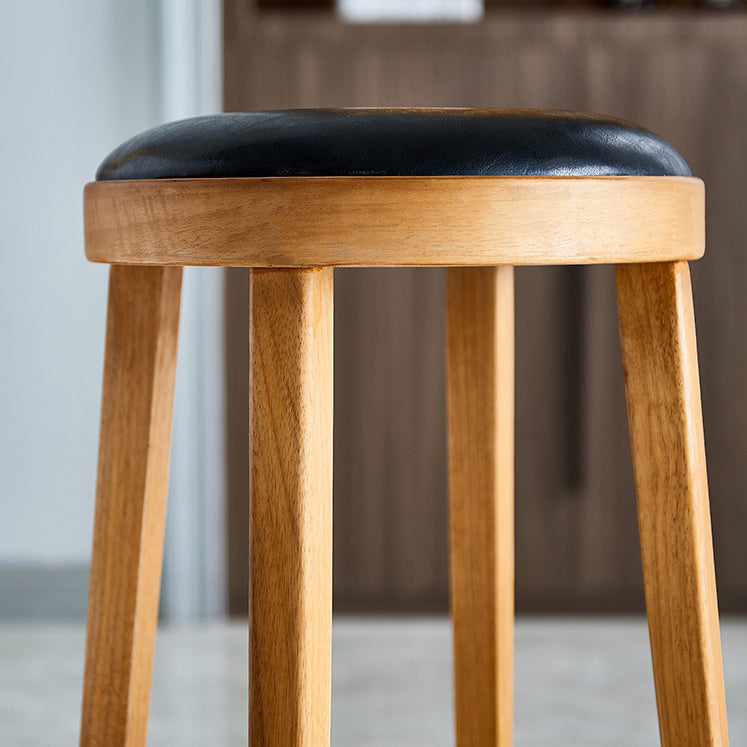 Modern Round Bar Stool Oak Solid Wood Bar Stool with PU Leather