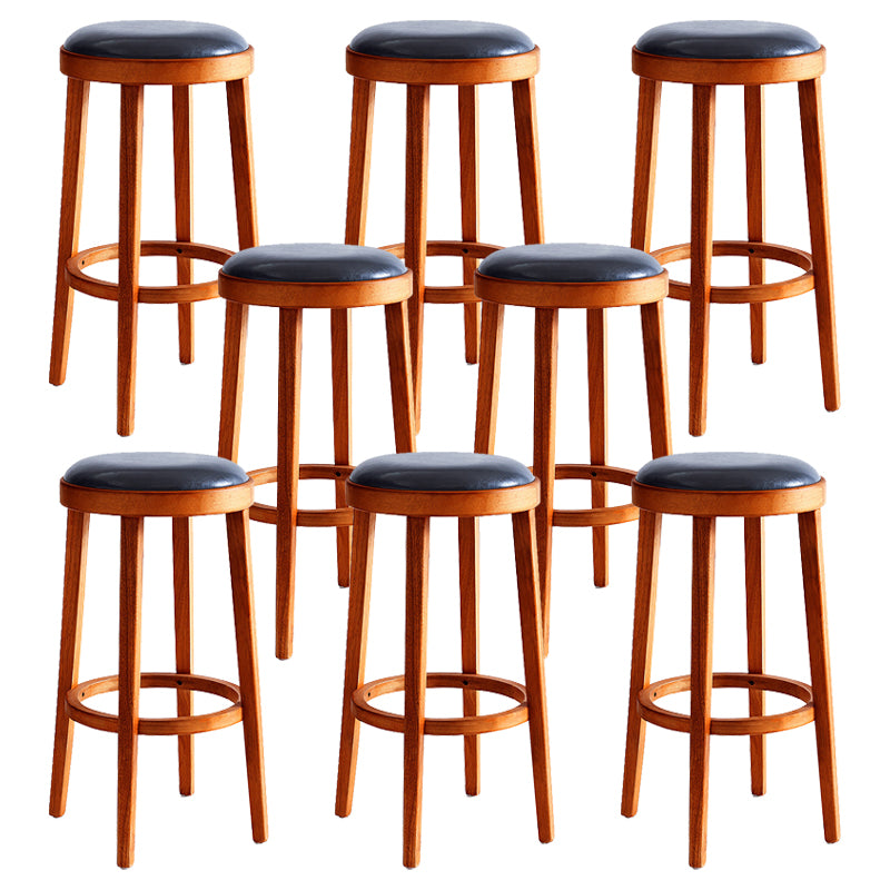 Modern Round Bar Stool Oak Solid Wood Bar Stool with PU Leather