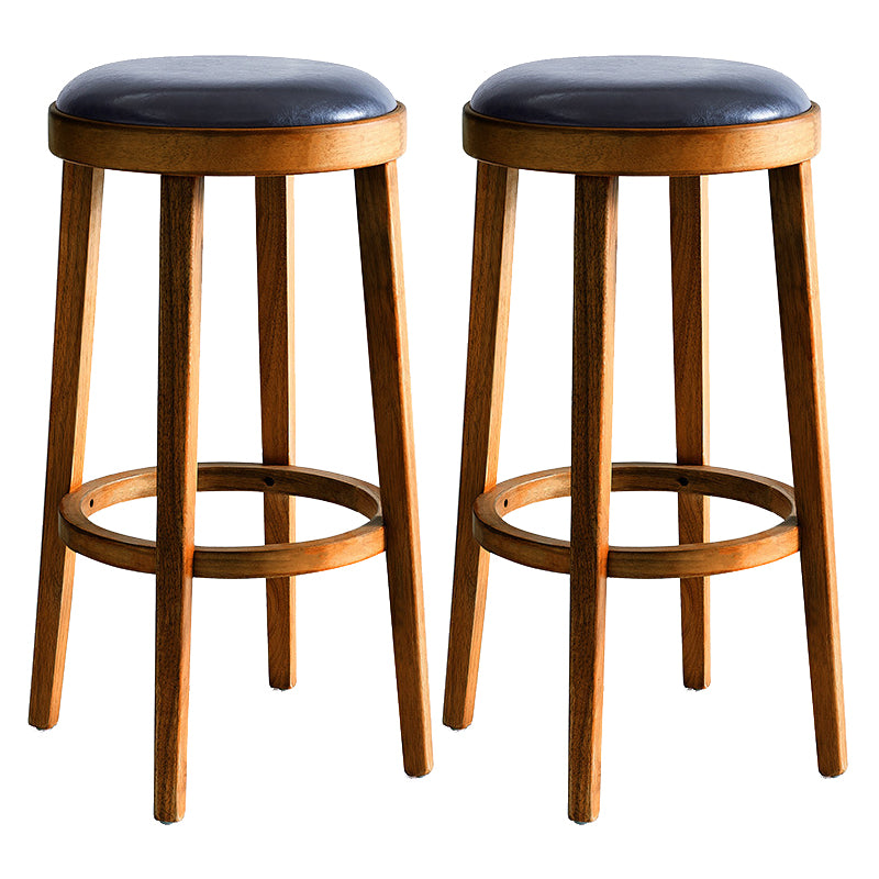 Modern Round Bar Stool Oak Solid Wood Bar Stool with PU Leather