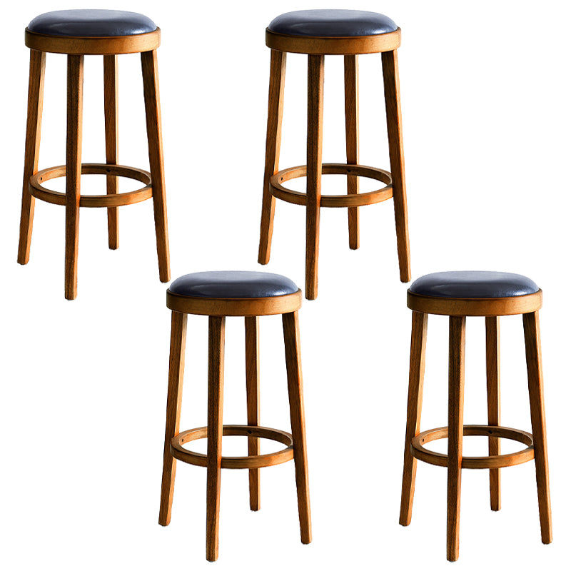 Modern Round Bar Stool Oak Solid Wood Bar Stool with PU Leather