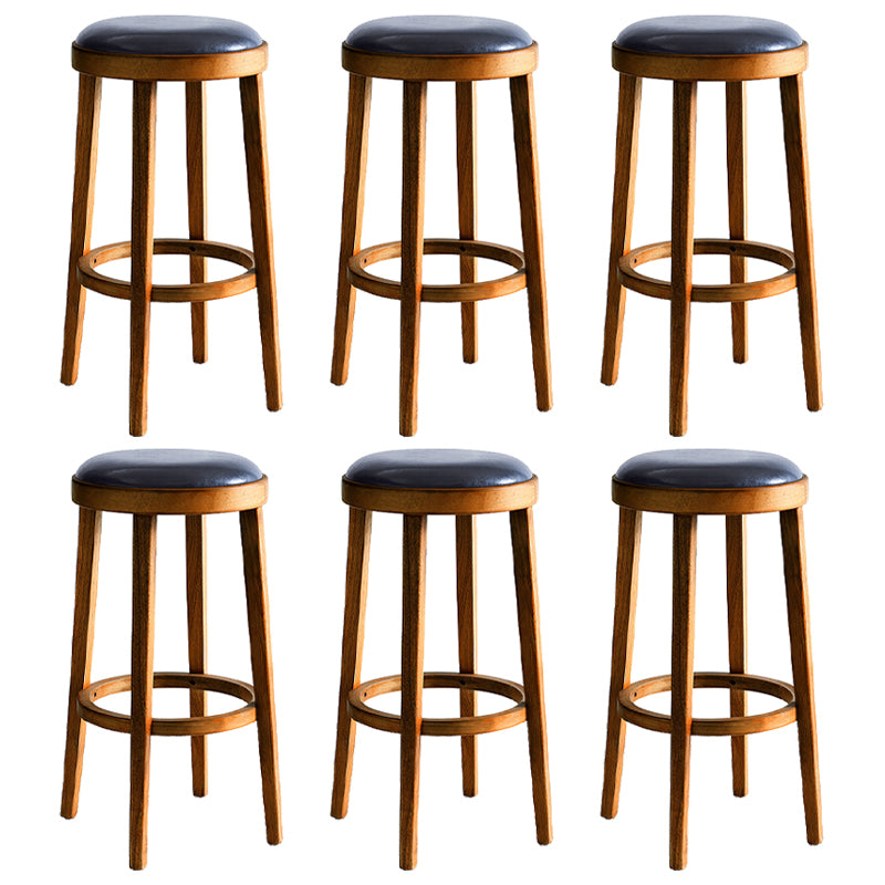 Modern Round Bar Stool Oak Solid Wood Bar Stool with PU Leather