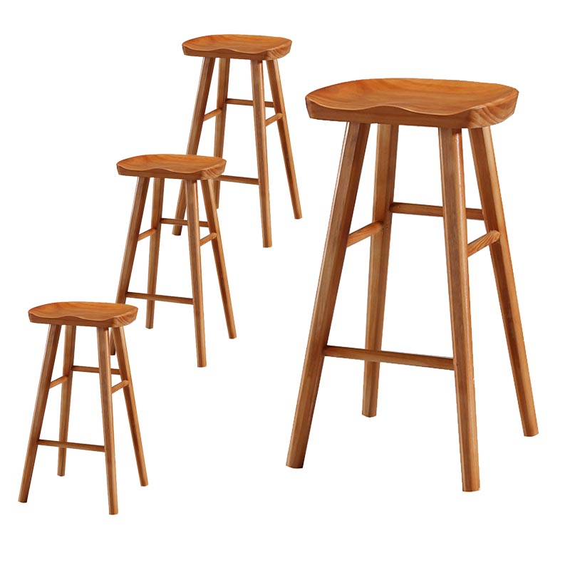 Industrial Contoured Seat Backless Solid Wood Bar Stool for Restaurant