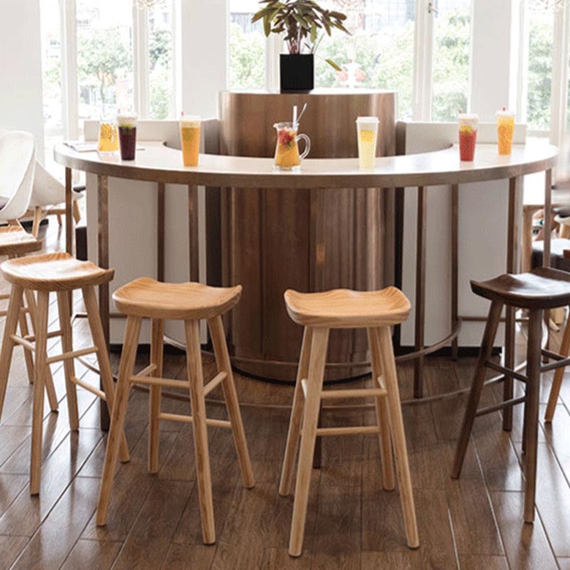 Industrial Contoured Seat Backless Solid Wood Bar Stool for Restaurant